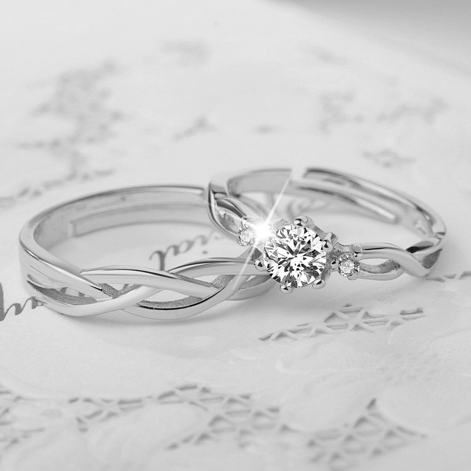 Picture of Elegant Silver Plated Couple Ring Set - Silver