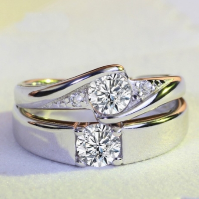Picture of Elegant Silver Plated Couple Ring Set - Silver