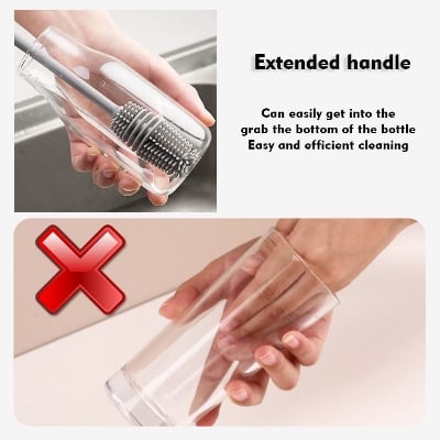 Picture of Long Bottle Cleaning Brush for Washing Water Bottle, Narrow Neck Containers, Hydro Flask, Vacuum Sports Bottle, Vase and Glassware