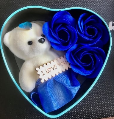 Picture of Heart-Shaped Red Box with Teddy and Roses Valentine Day Best Love Gift for Girlfriend