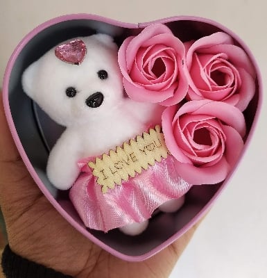 Picture of Cute Teddy Bear with Red Rose Heart – Special Love Gift