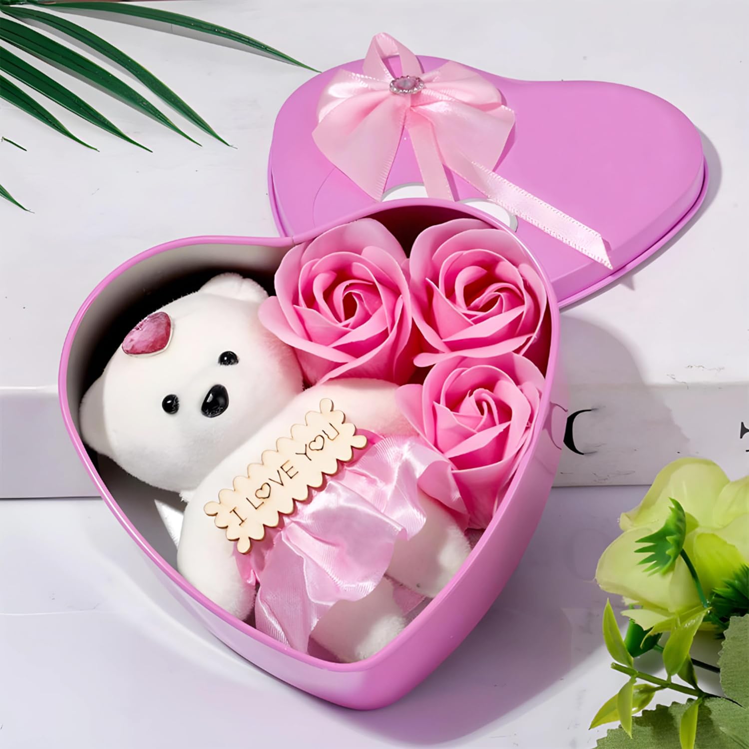 Picture of Cute Teddy Bear with Red Rose Heart – Special Love Gift