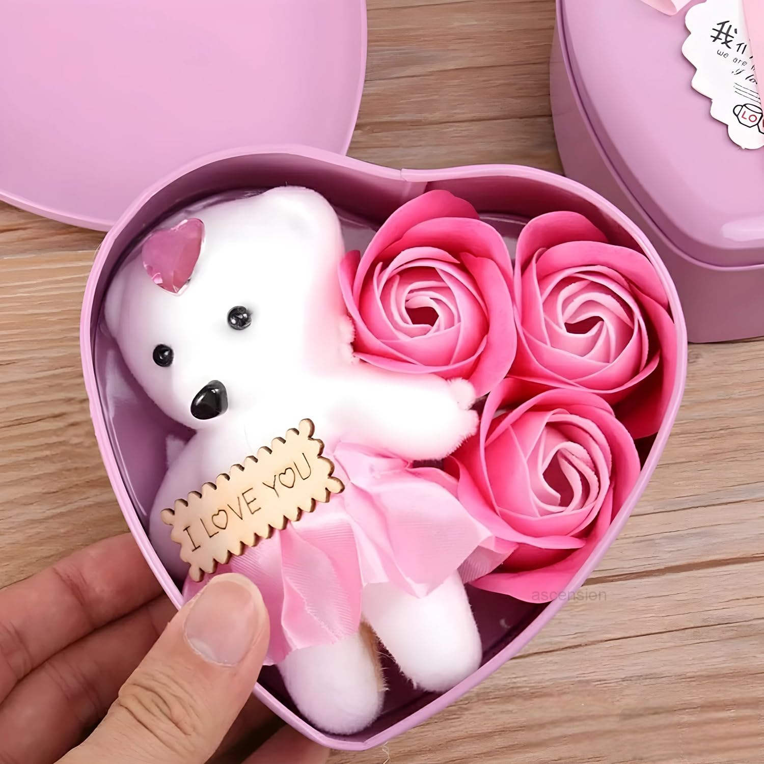 Picture of Cute Teddy Bear with Red Rose Heart – Special Love Gift