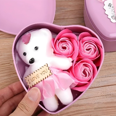 Picture of Cute Teddy Bear with Red Rose Heart – Special Love Gift