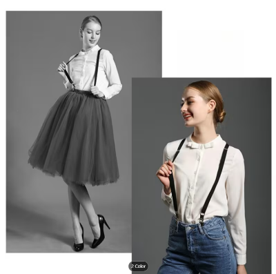 Picture of Premium women~s Suspenders Strong Clip Elastic Braces for Pants - Black
