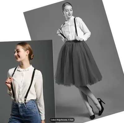 Picture of Premium women~s Suspenders Strong Clip Elastic Braces for Pants - Black
