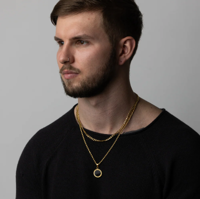 Picture of Square Natural Stone Stainless Steel Golden Metal Chain For Men