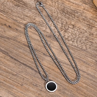 Picture of Square Natural Stone Stainless Steel Golden Metal Chain For Men