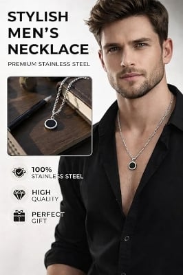 Picture of Square Natural Stone Stainless Steel Golden Metal Chain For Men