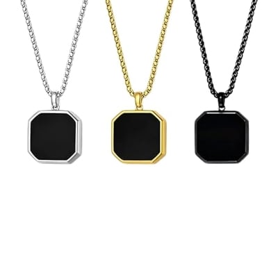 Picture of Square Natural Stone Stainless Steel Golden Metal Chain For Men