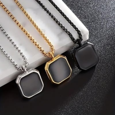 Picture of Square Natural Stone Stainless Steel Golden Metal Chain For Men