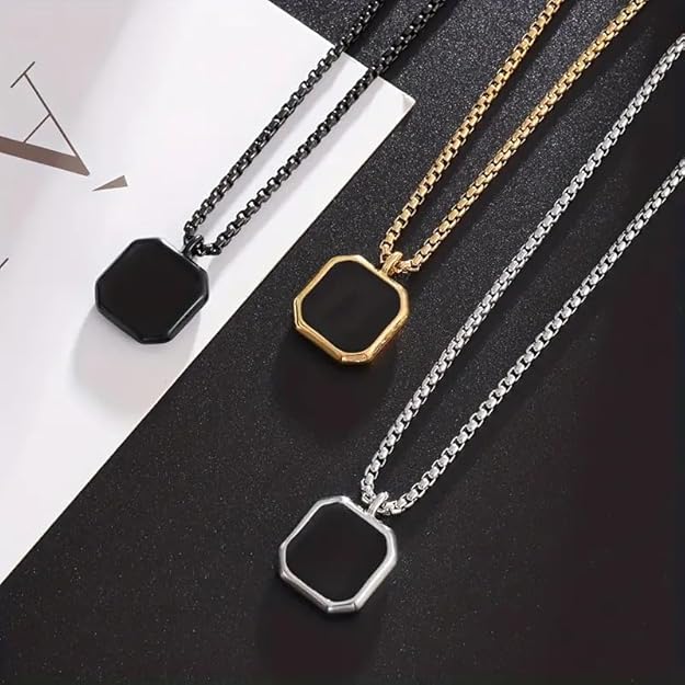 Picture of Square Natural Stone Stainless Steel Golden Metal Chain For Men