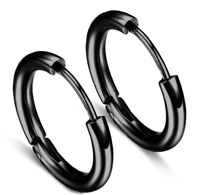 Picture of Black Round Hoop Earrings Trendy Fashion Jewelry - Black