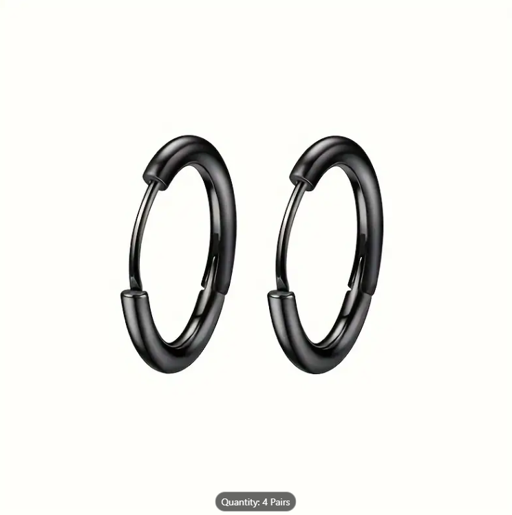 Picture of Black Round Hoop Earrings Trendy Fashion Jewelry - Black