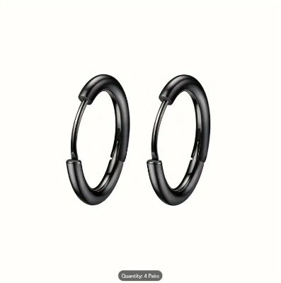 Picture of Black Round Hoop Earrings Trendy Fashion Jewelry - Black