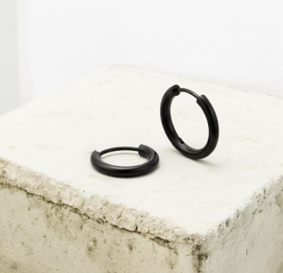 Picture of Black Round Hoop Earrings Trendy Fashion Jewelry - Black