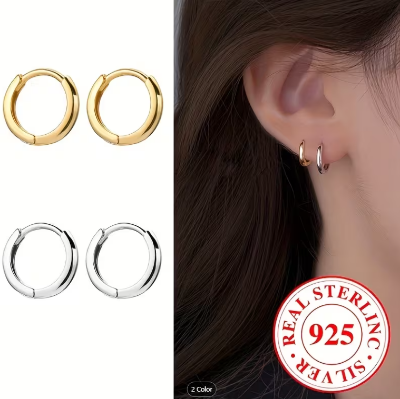 Picture of Women Minimal Hoop Earrings Gold Silver Black Stainless Steel Round Earrings