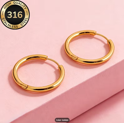 Picture of Gold Plated Round Hoop Earrings for Girls Simple Elegant Design - Gold