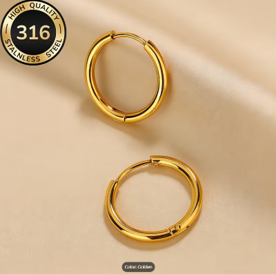 Picture of Gold Plated Round Hoop Earrings for Girls Simple Elegant Design - Gold