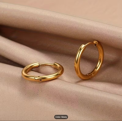 Picture of Gold Plated Round Hoop Earrings for Girls Simple Elegant Design - Gold