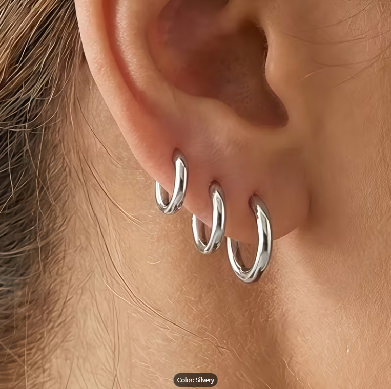 Picture of Silver Stainless Steel Small Hoop Earrings for Women - Silver