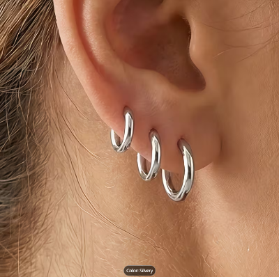 Picture of Silver Stainless Steel Small Hoop Earrings for Women - Silver