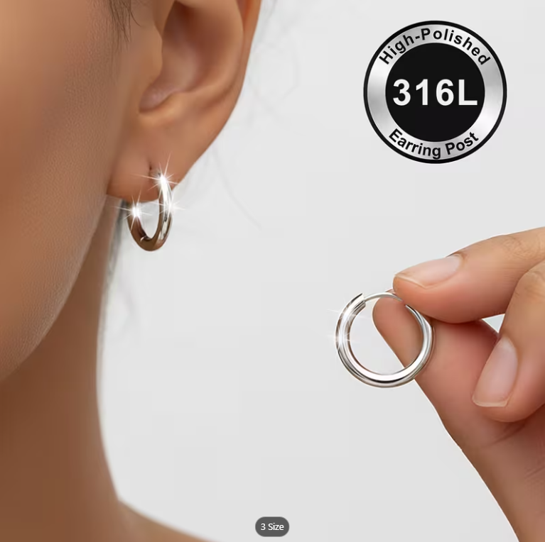 Picture of Silver Stainless Steel Small Hoop Earrings for Women - Silver