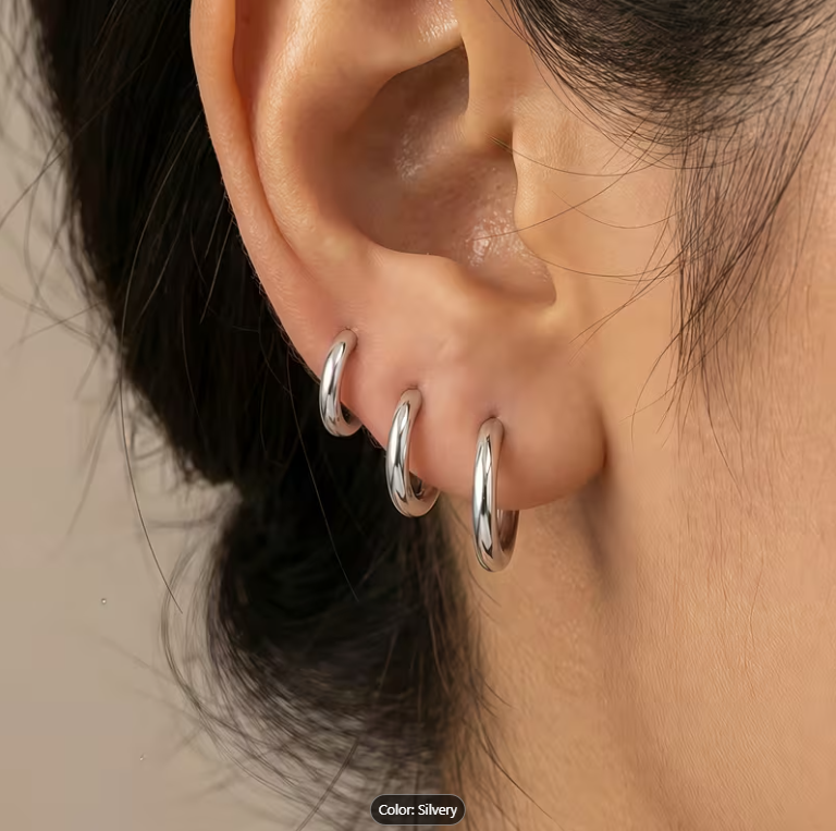 Picture of Silver Stainless Steel Small Hoop Earrings for Women - Silver