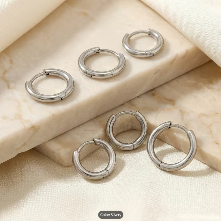 Picture of Silver Stainless Steel Small Hoop Earrings for Women - Silver
