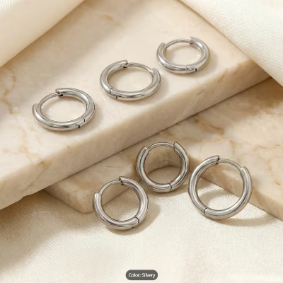 Picture of Silver Stainless Steel Small Hoop Earrings for Women - Silver