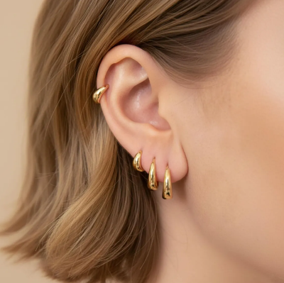 Picture of Gold Hoop Earrings and Cartilage Ear Cuff Set for Women – Minimalist Style - Gold