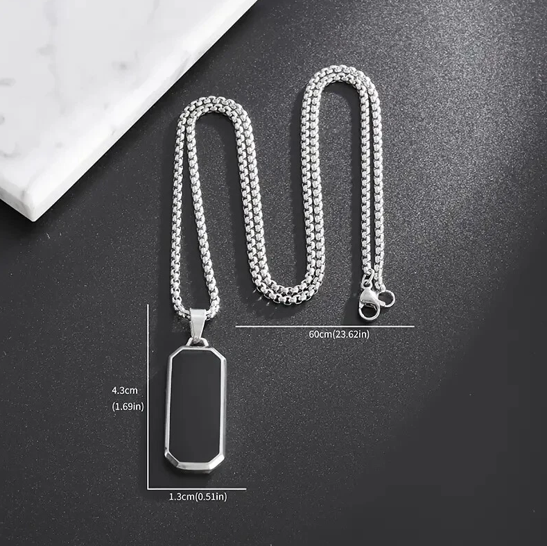 Picture of Men’s Hexagon Black Stone Pendant Necklace Stainless Steel Chain Fashion Jewelry