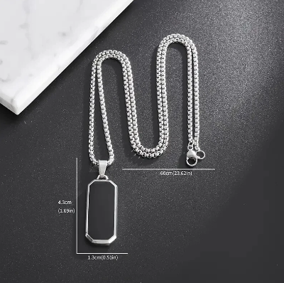 Picture of Men’s Hexagon Black Stone Pendant Necklace Stainless Steel Chain Fashion Jewelry