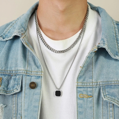 Picture of Fashion Stainless Steel Vertical Bar Necklace