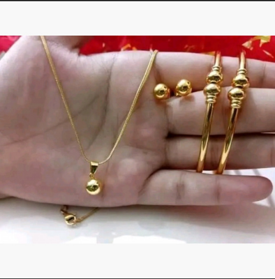 Picture of Minimal Gold Ball Pendant Chain with Matching Earrings | Trendy Set for Women
