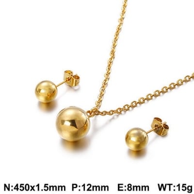 Picture of Minimal Gold Ball Pendant Chain with Matching Earrings | Trendy Set for Women