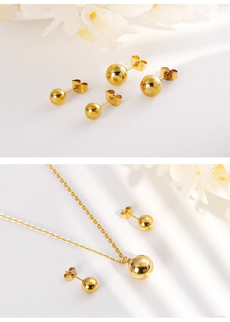 Picture of Minimal Gold Ball Pendant Chain with Matching Earrings | Trendy Set for Women