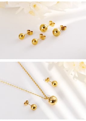 Picture of Minimal Gold Ball Pendant Chain with Matching Earrings | Trendy Set for Women