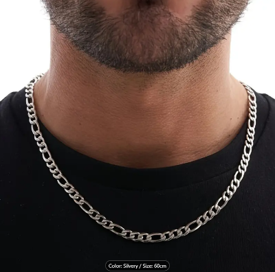 Picture of Premium Silver Plated Chain & Bracelet for Men | Cuban Link Design