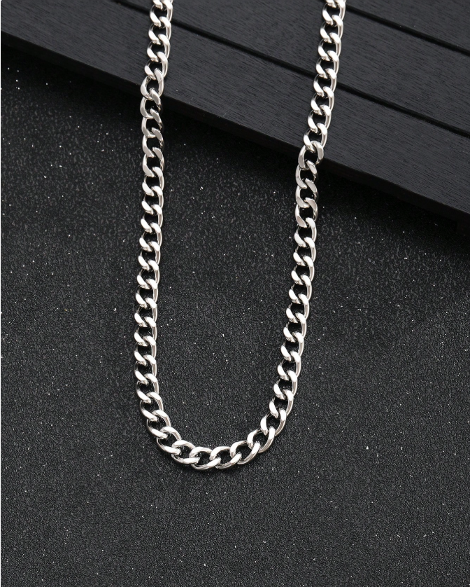 Picture of Premium Silver Plated Chain & Bracelet for Men | Cuban Link Design