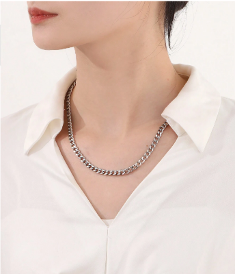 Picture of Premium Silver Plated Chain & Bracelet for Men | Cuban Link Design