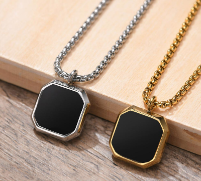 Picture of Modern Double Ring Necklace for Men | Elegant Steel Chain Jewelry