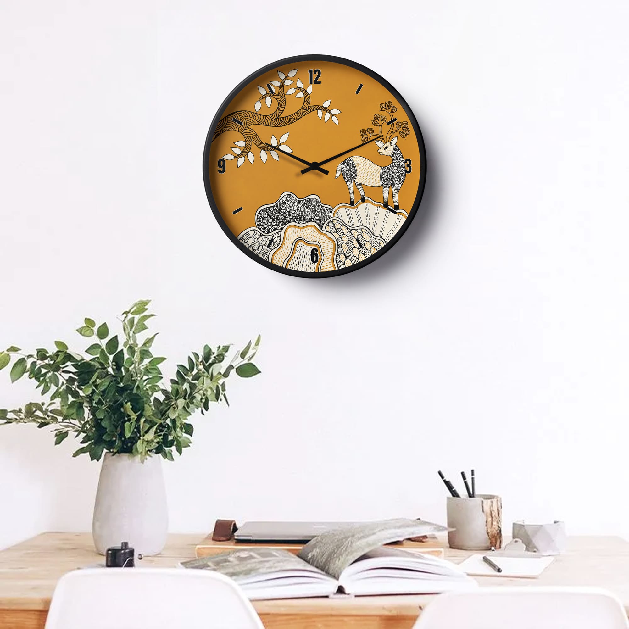 Picture of Children Wall Clock Woodland Deer Folk Art Edition-0155