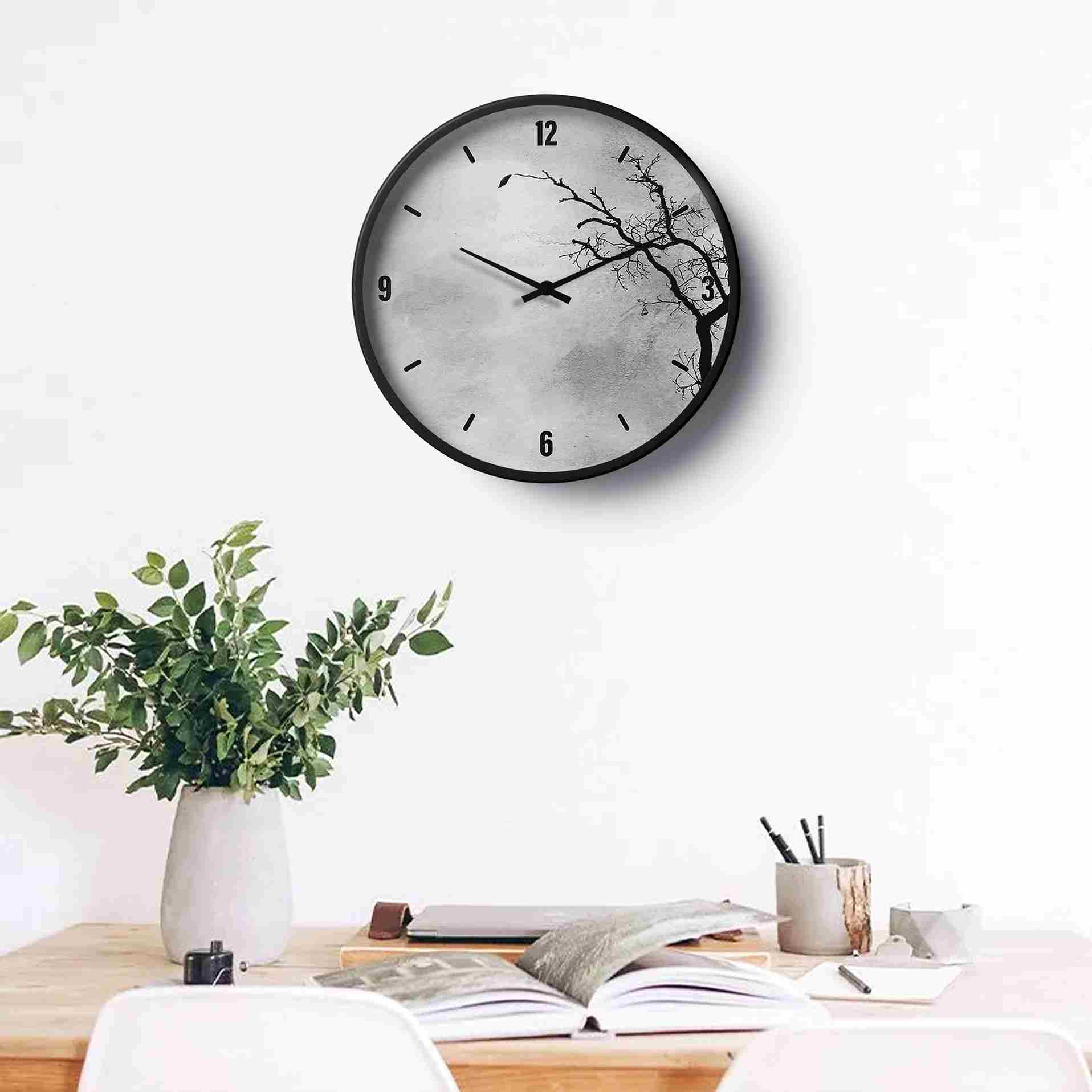 Picture of Artistic Wall Clock Silhouette Tree Branch Monochrome Design Art-0020