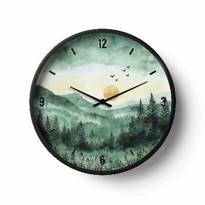 Picture of Artistic Wall Clock Misty Mountain Pine Forest Design Art-0116