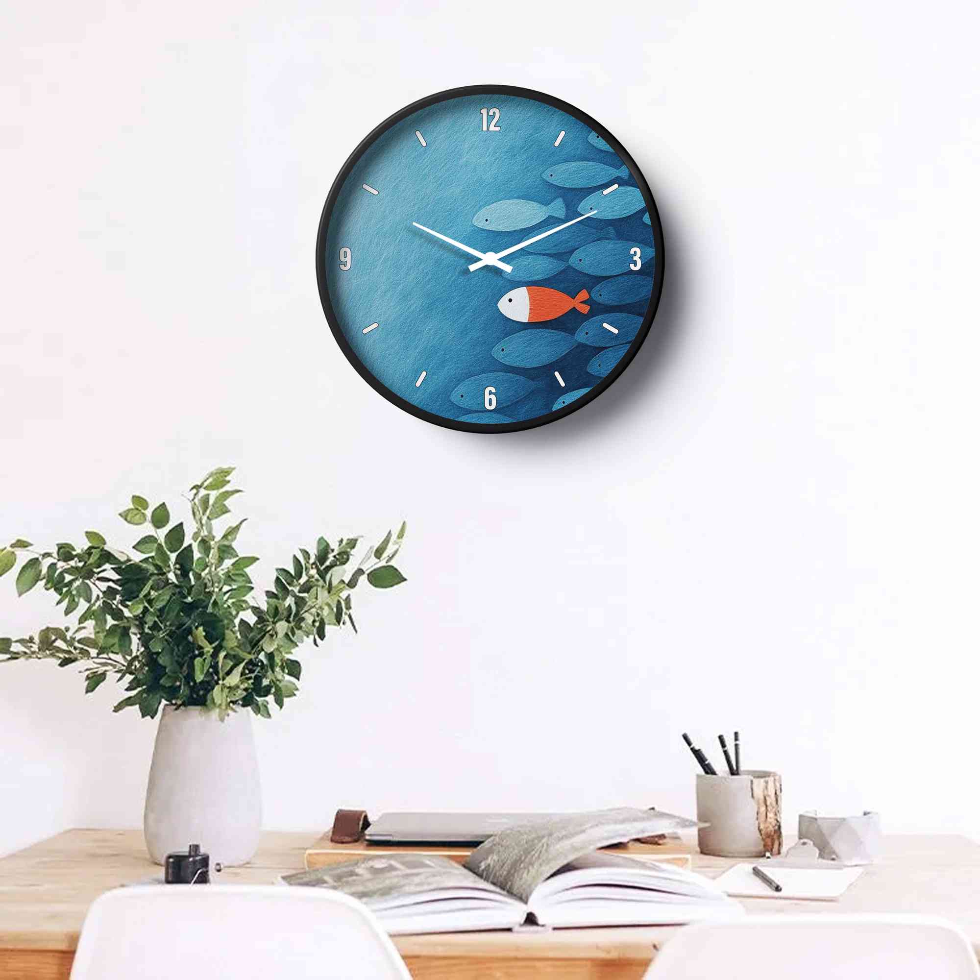 Picture of Rtistic Wall Clock Ocean Blue Unique Fish Design Art-0139