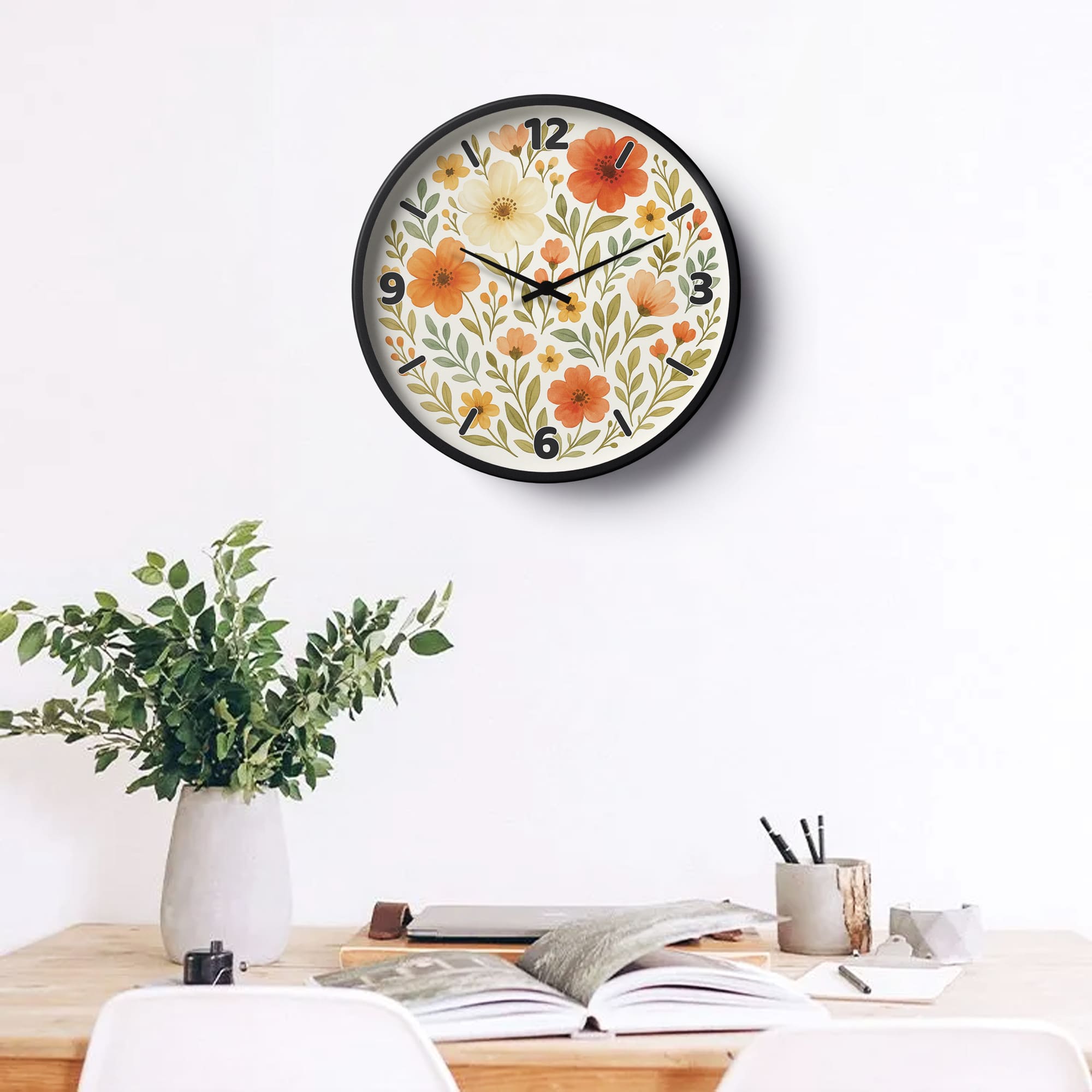 Picture of Floral Wall Clock Orange Botanical Flr-0135