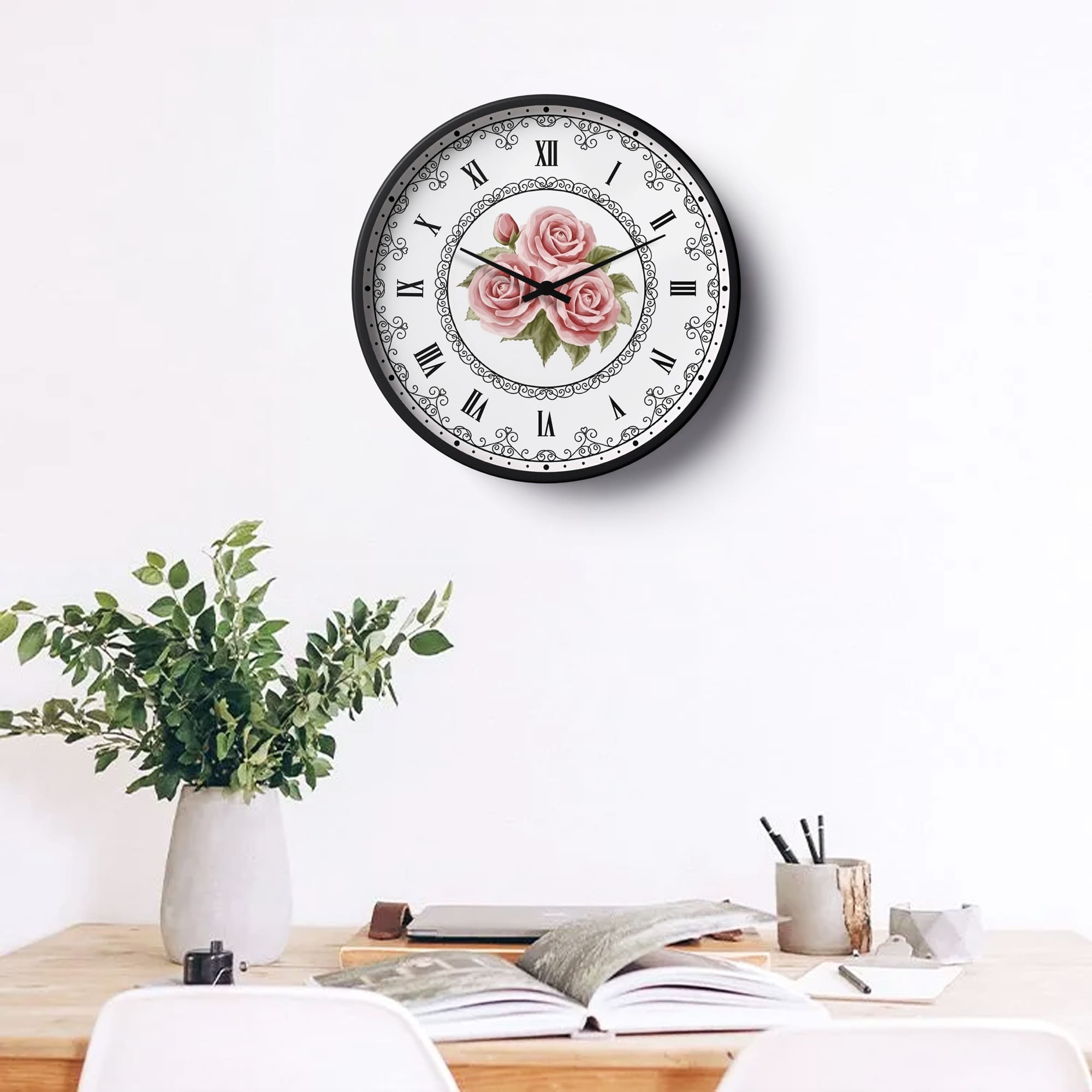 Picture of Floral Wall Clock Elegant Pink Rose