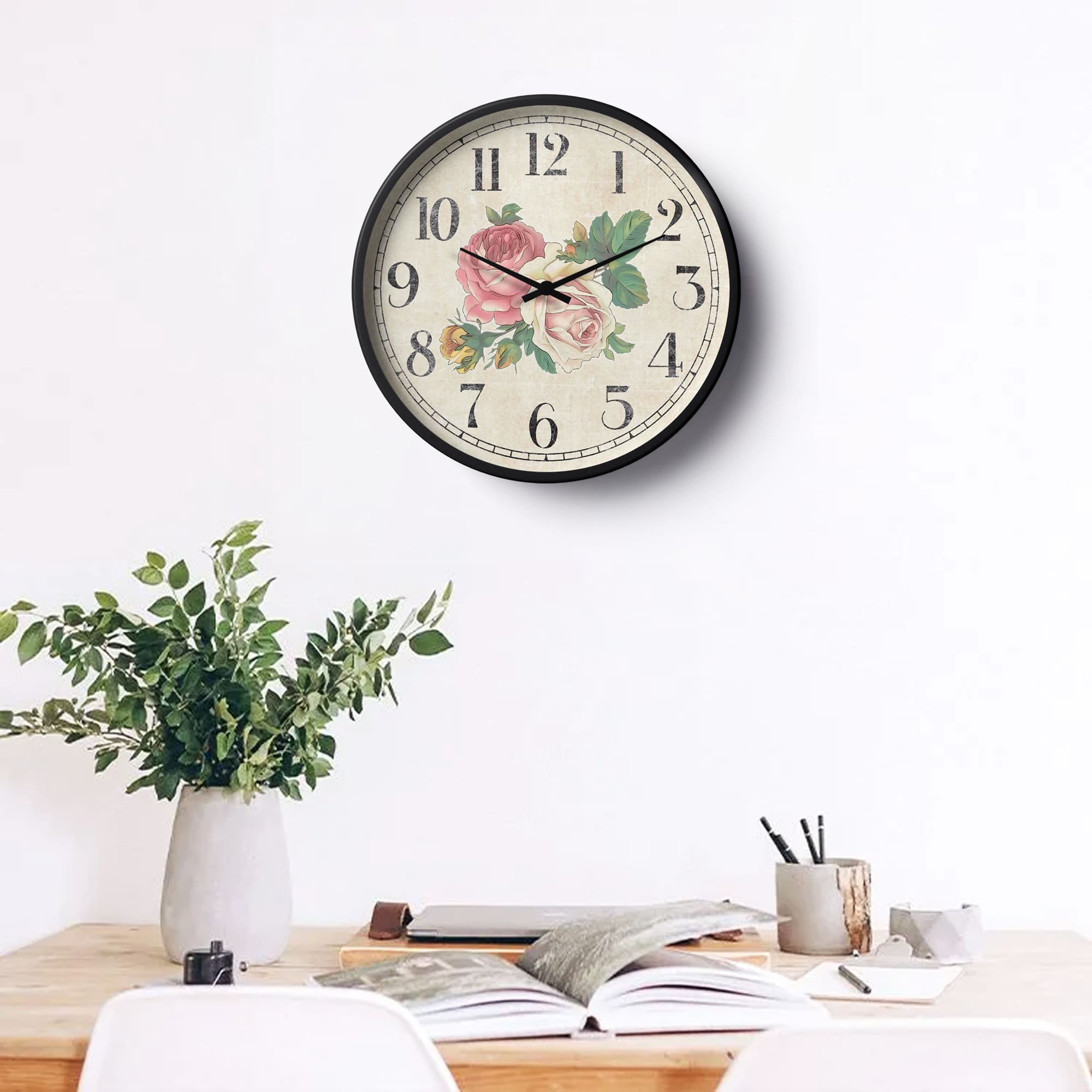 Picture of Floral Wall Clock Vintage Rose Bouquet