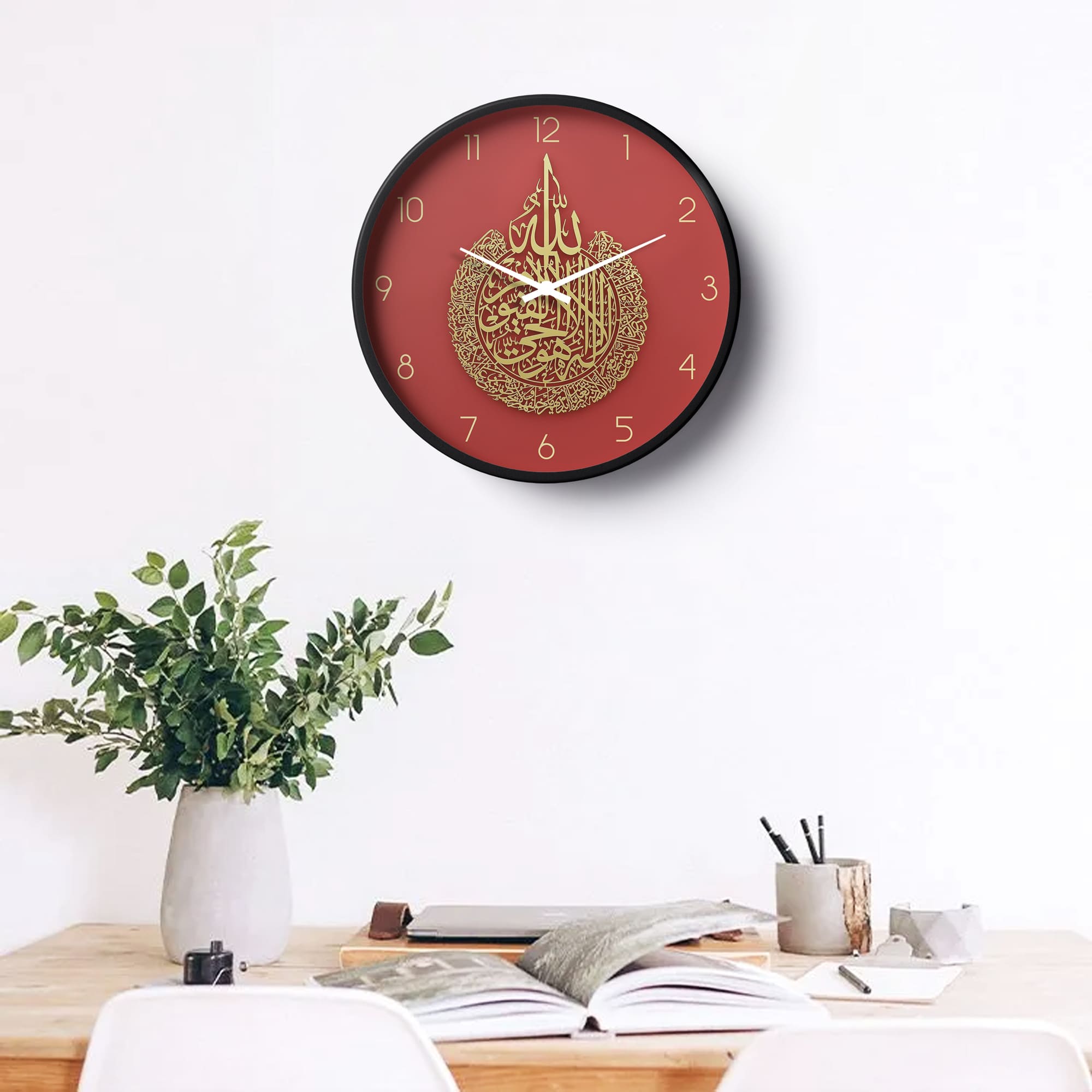 Picture of Ayatul Kursi Islamic Wall Clock Red Gold